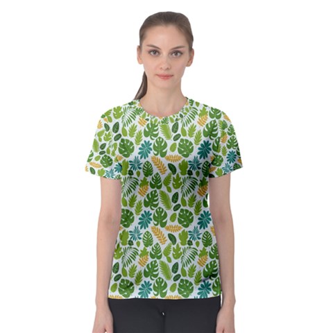 Leaves Tropical Background Pattern Green Botanical Texture Nature Foliage Women s Sport Mesh T-shirt by Maspions