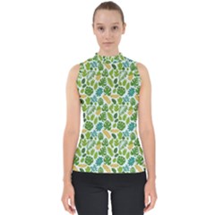 Leaves Tropical Background Pattern Green Botanical Texture Nature Foliage Mock Neck Shell Top