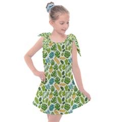 Leaves Tropical Background Pattern Green Botanical Texture Nature Foliage Kids  Tie Up Tunic Dress by Maspions
