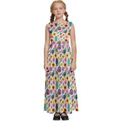 Floral Flowers Leaves Tropical Pattern Kids  Satin Sleeveless Maxi Dress by Maspions