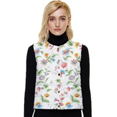 Vintage Floral Flower Pattern Art Nature Blooming Blossom Botanical Botany Women s Button Up Puffer Vest