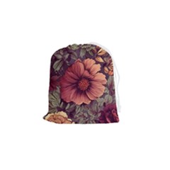 Flowers Pattern Texture Design Nature Art Colorful Surface Vintage Drawstring Pouch (small) by Maspions