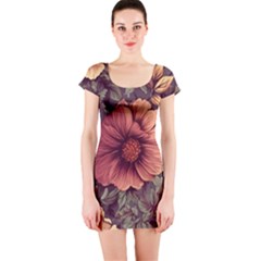 Flowers Pattern Texture Design Nature Art Colorful Surface Vintage Short Sleeve Bodycon Dress by Maspions