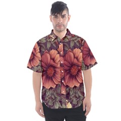 Flowers Pattern Texture Design Nature Art Colorful Surface Vintage Men s Short Sleeve Shirt