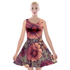 Flowers Pattern Texture Design Nature Art Colorful Surface Vintage Velvet Skater Dress