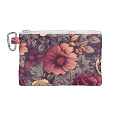 Flowers Pattern Texture Design Nature Art Colorful Surface Vintage Canvas Cosmetic Bag (medium)