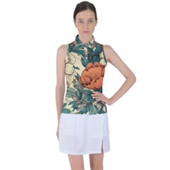 Flowers Pattern Texture Art Colorful Nature Painting Surface Vintage Women s Sleeveless Polo T-shirt by Maspions