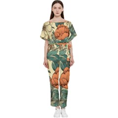 Flowers Pattern Texture Art Colorful Nature Painting Surface Vintage Batwing Lightweight Chiffon Jumpsuit