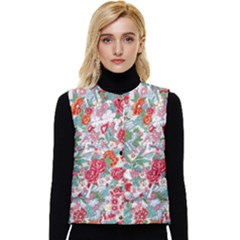 Flower Bloom Blossom Botanical Color Colorful Colour Element Digital Floral Floral Pattern Women s Button Up Puffer Vest