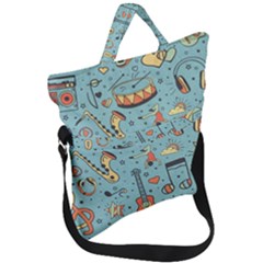 Seamless Pattern Musical Instruments Notes Headphones Player Fold Over Handle Tote Bag by Apen