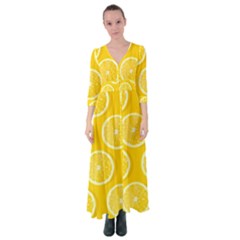 Lemon Fruits Slice Seamless Pattern Button Up Maxi Dress by Apen