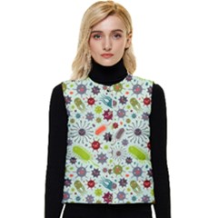 Seamless Pattern With Viruses Women s Button Up Puffer Vest by Apen