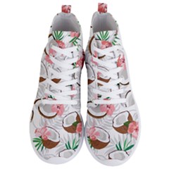 Seamless Pattern Coconut Piece Palm Leaves With Pink Hibiscus Men s Lightweight High Top Sneakers by Apen