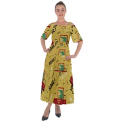 Childish Seamless Pattern With Dino Driver Shoulder Straps Boho Maxi Dress  by Apen