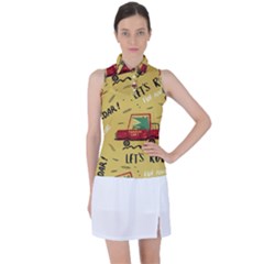 Childish Seamless Pattern With Dino Driver Women s Sleeveless Polo T-shirt by Apen