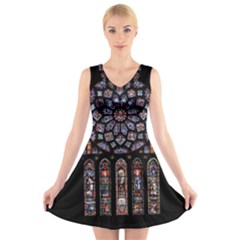 Chartres Cathedral Notre Dame De Paris Stained Glass V-neck Sleeveless Dress