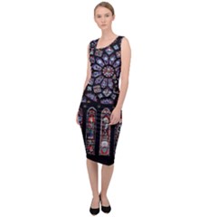 Chartres Cathedral Notre Dame De Paris Stained Glass Sleeveless Pencil Dress by Maspions