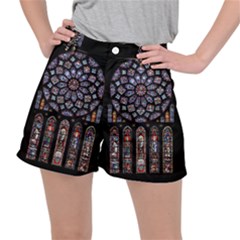 Chartres Cathedral Notre Dame De Paris Stained Glass Women s Ripstop Shorts by Maspions