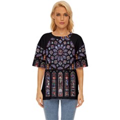 Chartres Cathedral Notre Dame De Paris Stained Glass Oversized Basic T-shirt by Maspions