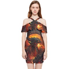 Dragon Fire Fantasy Art Shoulder Frill Bodycon Summer Dress