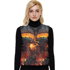 Dragon Fire Fantasy Art Women s Button Up Puffer Vest by Maspions