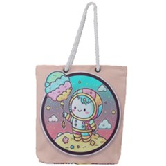 Boy Astronaut Cotton Candy Childhood Fantasy Tale Literature Planet Universe Kawaii Nature Cute Clou Full Print Rope Handle Tote (large) by Maspions
