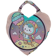 Boy Astronaut Cotton Candy Childhood Fantasy Tale Literature Planet Universe Kawaii Nature Cute Clou Giant Heart Shaped Tote by Maspions