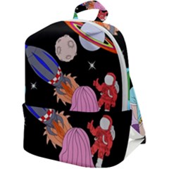Girl Bed Space Planets Spaceship Rocket Astronaut Galaxy Universe Cosmos Woman Dream Imagination Bed Zip Up Backpack by Maspions