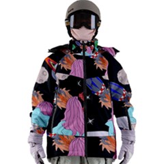 Girl Bed Space Planets Spaceship Rocket Astronaut Galaxy Universe Cosmos Woman Dream Imagination Bed Women s Zip Ski And Snowboard Waterproof Breathable Jacket