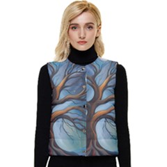 Tree Branches Mystical Moon Expressionist Oil Painting Acrylic Painting Abstract Nature Moonlight Ni Women s Button Up Puffer Vest by Maspions