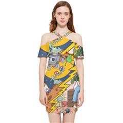 Astronaut Moon Monsters Spaceship Universe Space Cosmos Shoulder Frill Bodycon Summer Dress