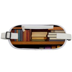 Book Nook Books Bookshelves Comfortable Cozy Literature Library Study Reading Room Fiction Entertain Rounded Waist Pouch by Maspions