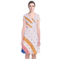 Abstract Geometric Bauhaus Polka Dots Retro Memphis Rainbow Short Sleeve Front Wrap Dress