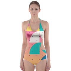 Abstract Geometric Bauhaus Polka Dots Retro Memphis Art Cut-out One Piece Swimsuit by Maspions