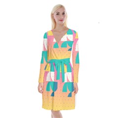Abstract Geometric Bauhaus Polka Dots Retro Memphis Art Long Sleeve Velvet Front Wrap Dress