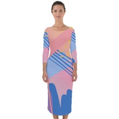 Abstract Lines Dots Pattern Purple Pink Blue Quarter Sleeve Midi Bodycon Dress