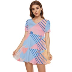 Abstract Lines Dots Pattern Purple Pink Blue Tiered Short Sleeve Babydoll Dress by Maspions