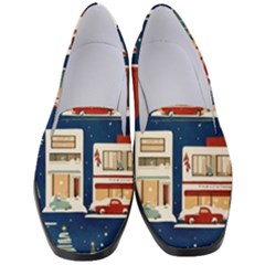 Cars Snow City Landscape Vintage Old Time Retro Pattern Women s Classic Loafer Heels