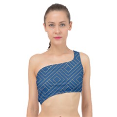 Plaid Background Blue Spliced Up Bikini Top  by Askadina