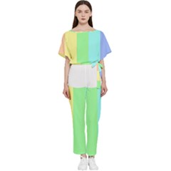 Rainbow Cloud Background Pastel Template Multi Coloured Abstract Batwing Lightweight Chiffon Jumpsuit