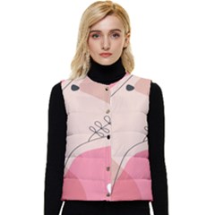 Pink Pattern Line Art Texture Minimalist Design Women s Button Up Puffer Vest by Maspions