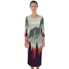 Mountain Travel Canyon Nature Tree Wood Quarter Sleeve Midi Bodycon Dress