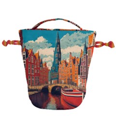 London England Bridge Europe Buildings Architecture Vintage Retro Town City Drawstring Bucket Bag by Maspions
