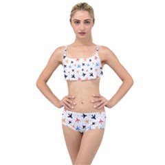 Airplane Pattern Plane Aircraft Fabric Style Simple Seamless Layered Top Bikini Set by Bedest