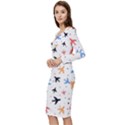 Airplane Pattern Plane Aircraft Fabric Style Simple Seamless Long Sleeve V-Neck Bodycon Dress  View2