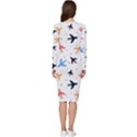 Airplane Pattern Plane Aircraft Fabric Style Simple Seamless Long Sleeve V-Neck Bodycon Dress  View4