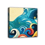 Waves Ocean Sea Abstract Whimsical Abstract Art Pattern Abstract Pattern Water Nature Moon Full Moon Mini Canvas 4  x 4  (Stretched)