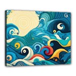 Waves Ocean Sea Abstract Whimsical Abstract Art Pattern Abstract Pattern Water Nature Moon Full Moon Canvas 20  x 16  (Stretched)