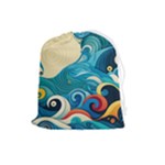 Waves Ocean Sea Abstract Whimsical Abstract Art Pattern Abstract Pattern Water Nature Moon Full Moon Drawstring Pouch (Large)