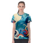 Waves Ocean Sea Abstract Whimsical Abstract Art Pattern Abstract Pattern Water Nature Moon Full Moon Women s Sport Mesh T-Shirt